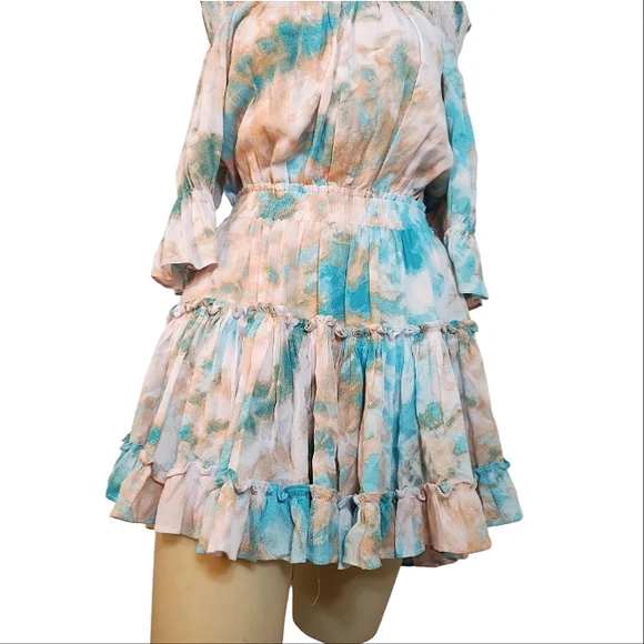 Tie dye ruffle drop waist flowy mini dress - Picture 6 of 9